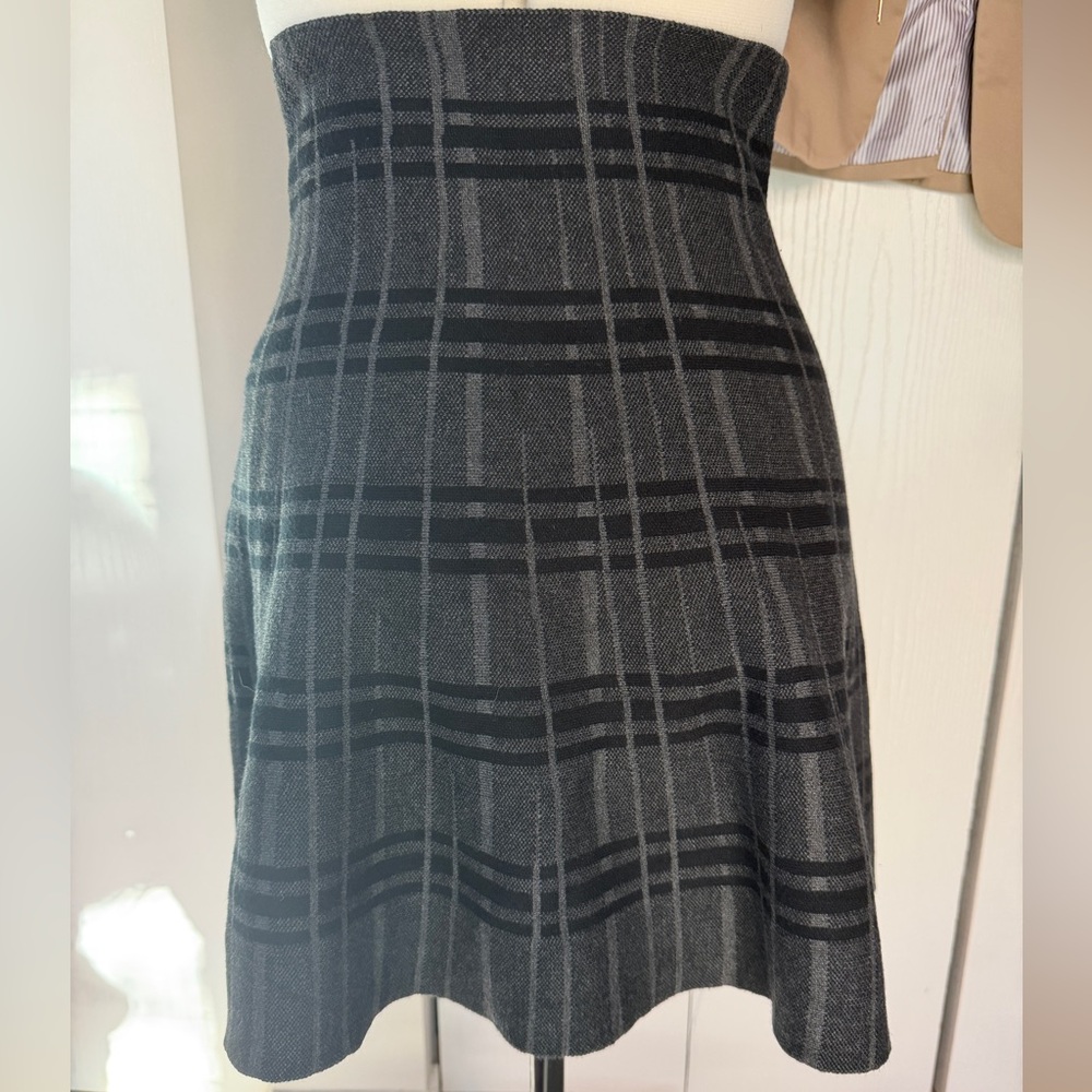Max Studio Black and Gray Checkered A-Line Skirt